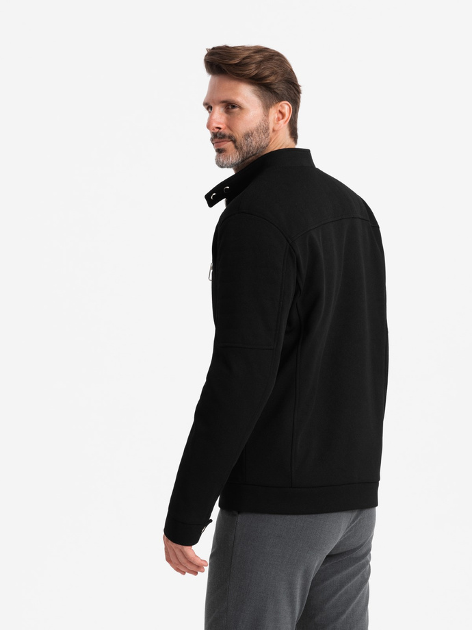 Men's biker jacket with collar and pockets - black V2 OM-JALP-0157