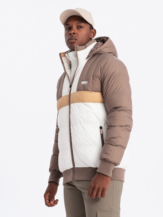 Colorful retro men's sports jacket - beige and white V2 OM-JALP-0175