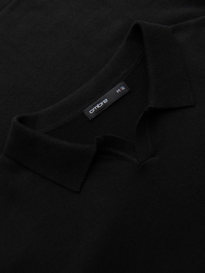 Męski sweter polo z haftem na piersi – czarny V1 OM-POLS-0140