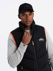 Men's quilted sleeveless jacket with neon accents - black V4 OM-JAVJ-0210
