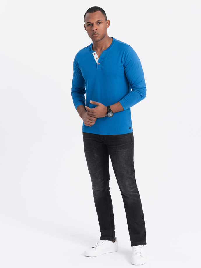 Men's longsleeve with buttons at the neckline - blue V2 OM-LSCL-0107
