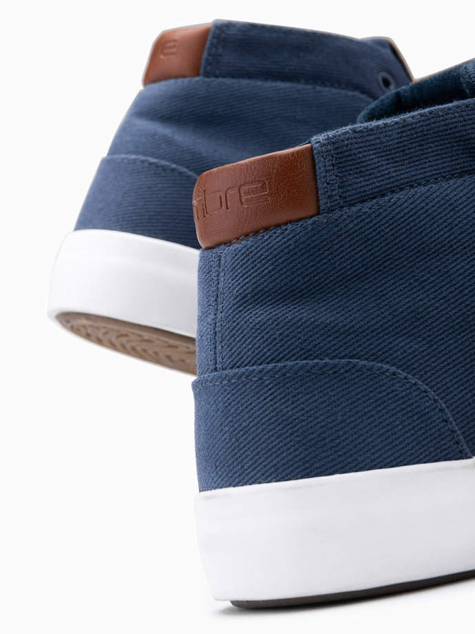 Męskie wysokie buty trampki z bawełnianego płótna – ciemnoniebieskie V1 OM-FOTH-0156