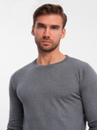 Classic BASIC men's viscose sweater with round neckline - grey melange V1 OM-SWBS-0106