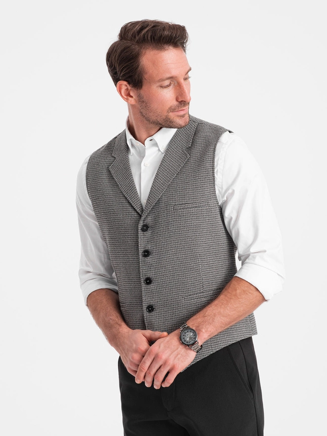 Men's jacquard vest with lapels - graphite V1 OM-BLZV-0122