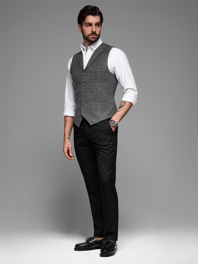 Elegant men's checkered vest with lapels - black V3 OM-BLZV-0110