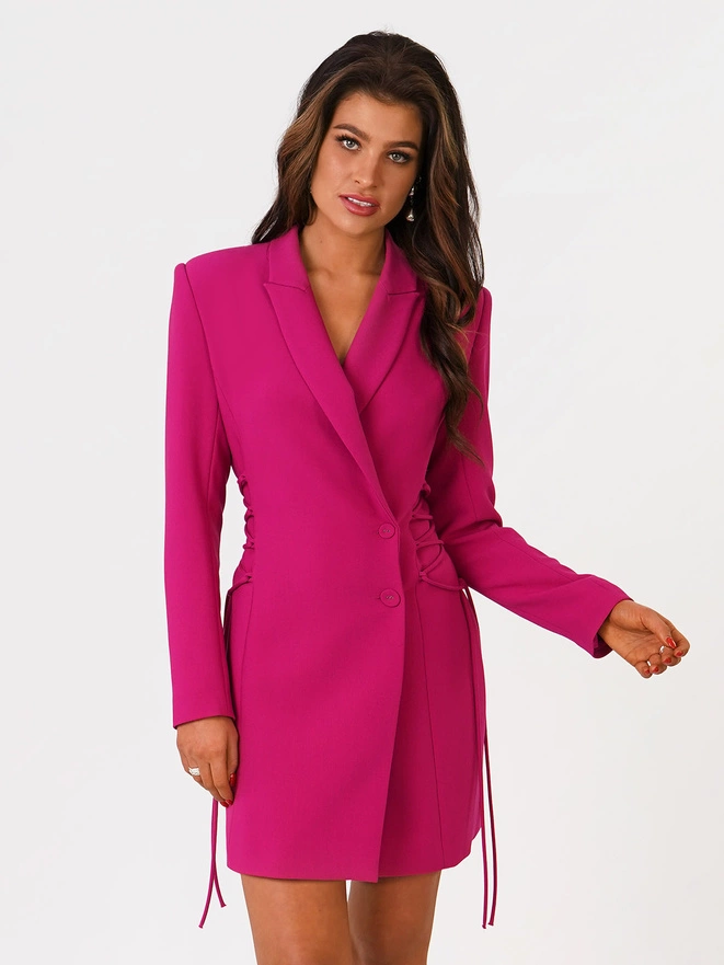 Women's mini dress with v-neck and wide straps IMANY DLR208 - fuchsia