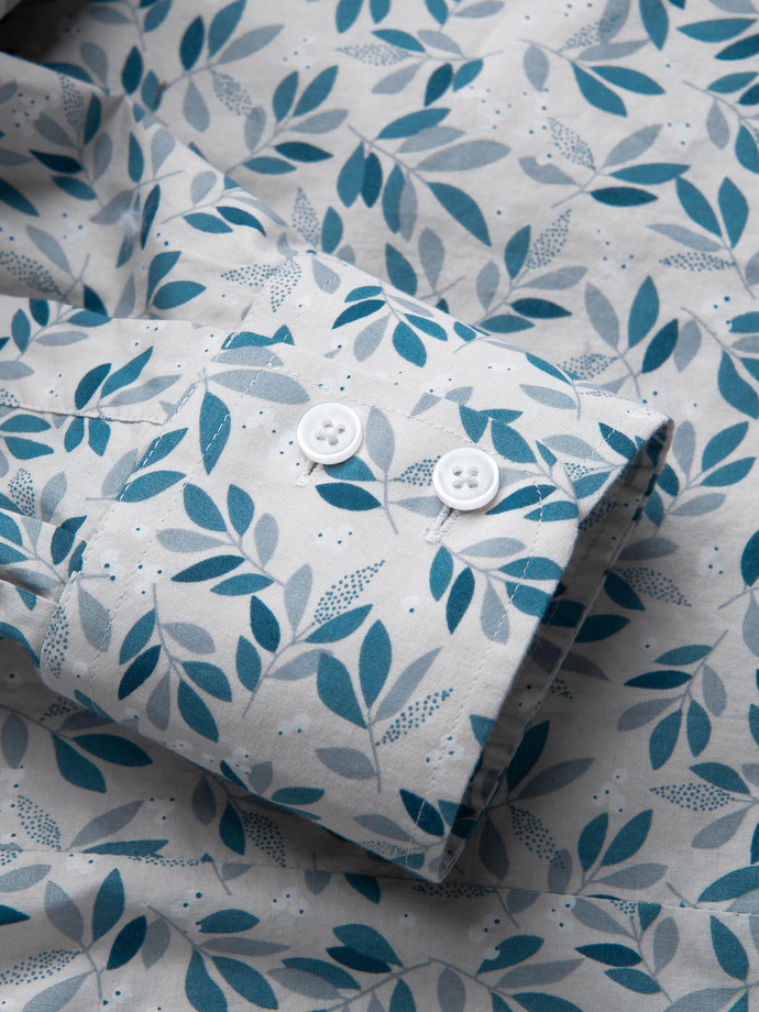 Men's SLIM FIT shirt in twig print - blue-gray V2 OM-SHPS-0163