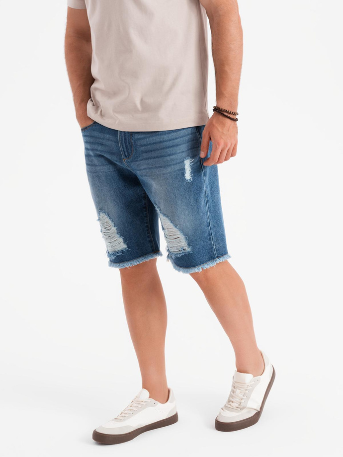 Men's short denim shorts with rips and holes - blue V3 OM-SRDS-0157
