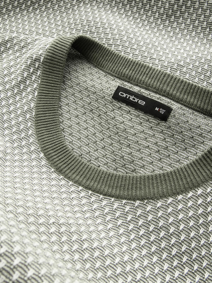 Knitted men's RELAXED FIT sweater with patterns - olive V2 OM-SWSW-0111