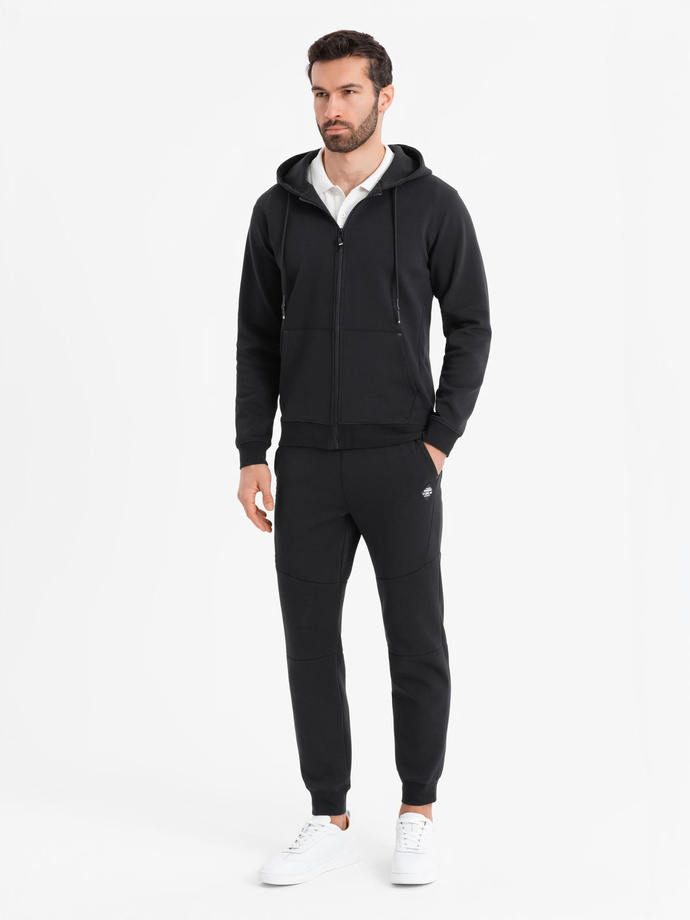 Spodnie męskie dresowe ze ściągaczami i ozdobnym zamkiem – czarne V3 OM-PASK-0226