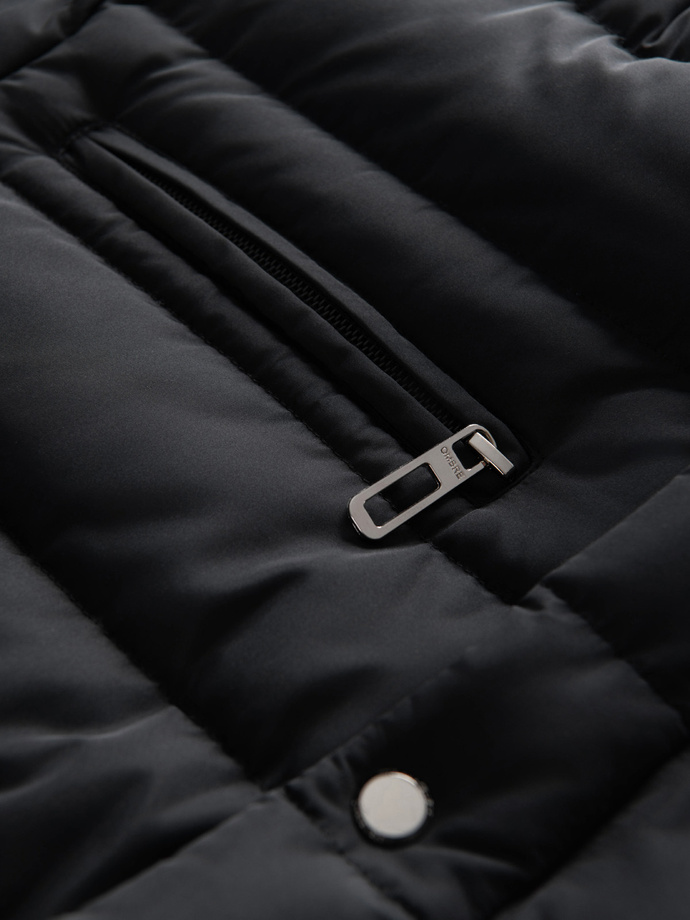 Men's quilted jacket with stand-up collar and chest zips - black V1 OM-JALP-0260