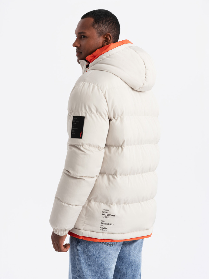 Men's sports warm jacket with double hood - ash V1 OM-JAHP-0208