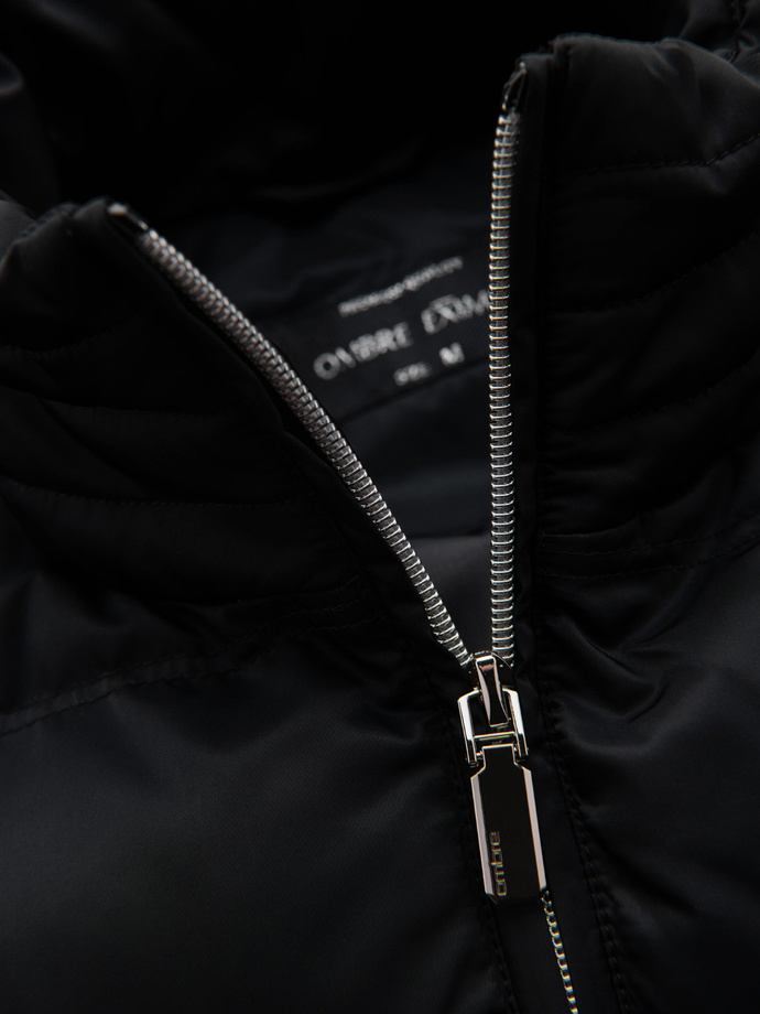 Men's quilted jacket with gloss and stand-up collar - black V1 OM-JALP-0218