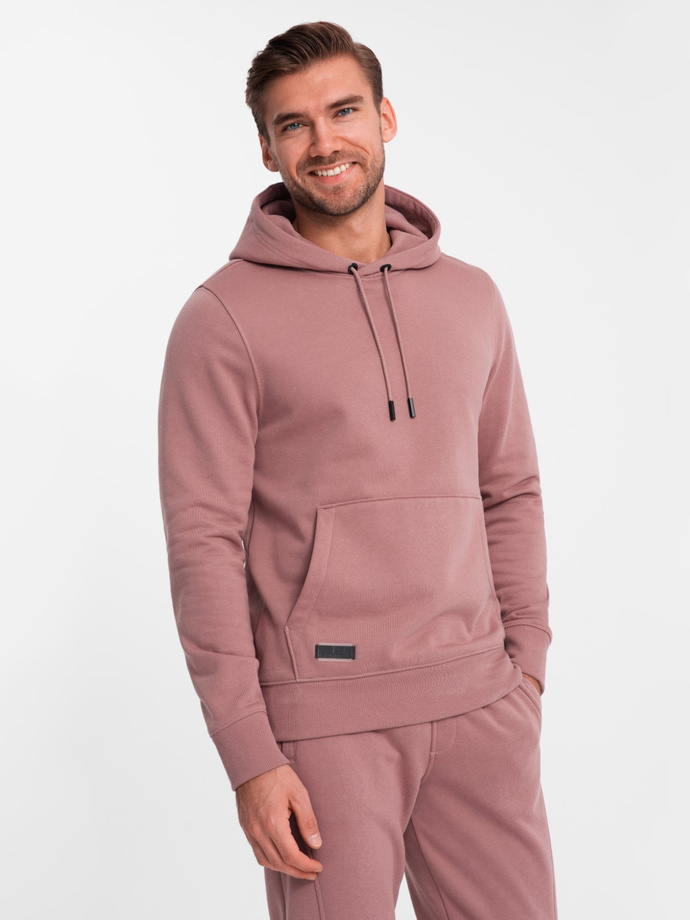 BASIC men's tracksuit set kangaroo sweatshirt + joggers - dark pink V4