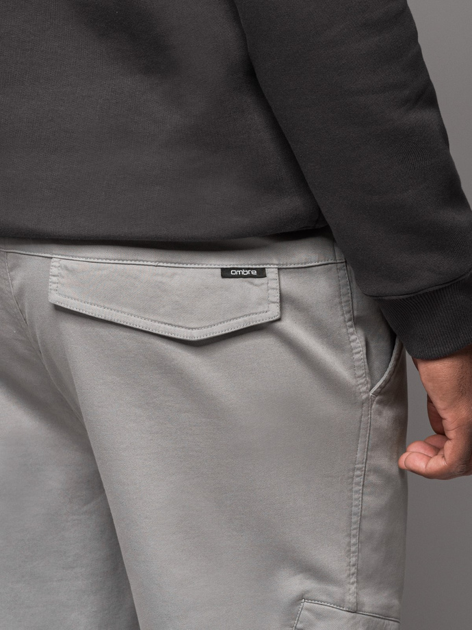Men's knitted joggers with cargo pockets - light grey V4 OM-PAJO-0199