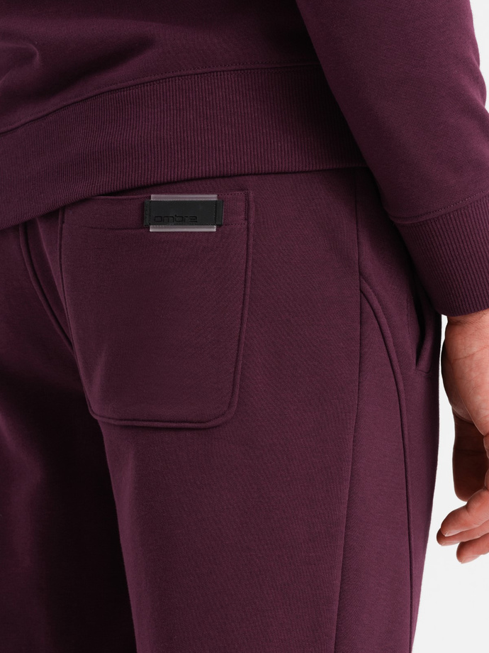 Dresowy bawełniany komplet męski BASIC bluza nierozpinana + joggery – bordowy V3 Z84
