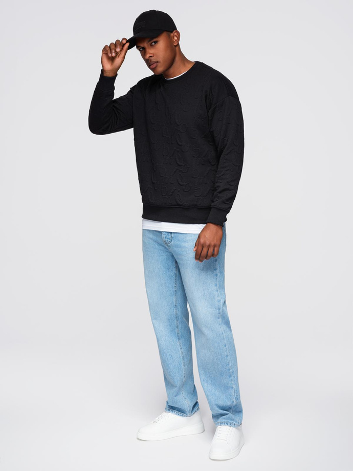 Męska bluza RELAXED FIT z tłoczonymi literami – czarna V1 OM-SSNZ-0164