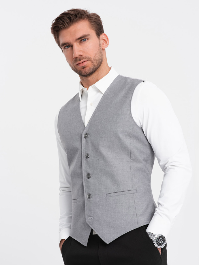 Men's suit vest without lapels - gray V3 OM-BLZV-0112