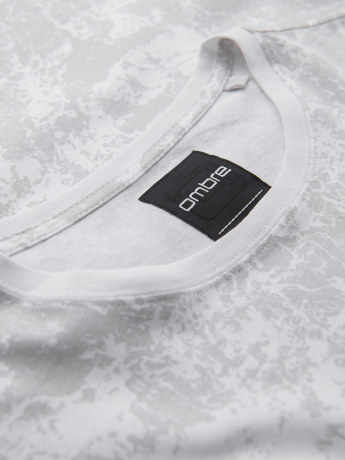 Wzorzysta bawełniana męska koszulka z krótkim rękawem – biała V1 OM-TSFP-0223