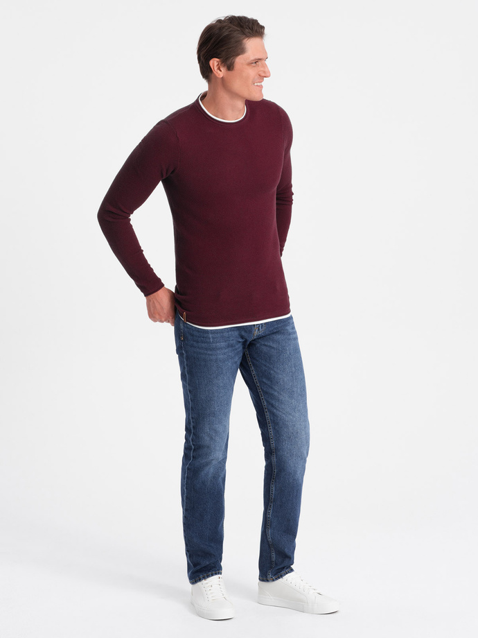 Men's cotton sweater with round neckline - maroon V8 OM-SWSW-0103