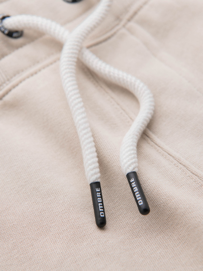 Spodenki męskie dzianinowe ze ściągaczem i kieszeniami - jasnobeżowe V1 OM-SRBS-0139