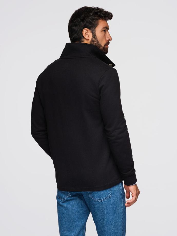 Men's button-down sweatshirt with stand-up collar - black V6 OM-SSZP-0240