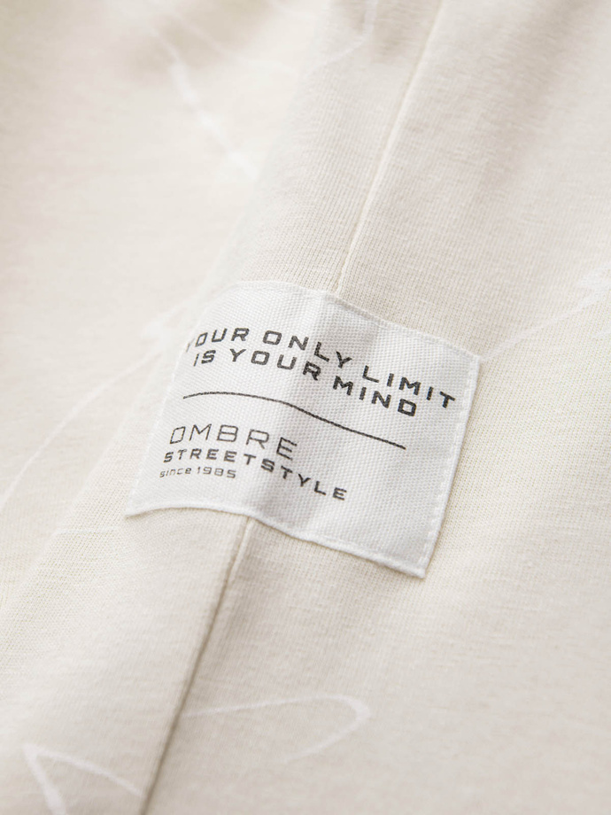 Męski bawełniany t-shirt z abstrakcyjnym printem – kremowy V7 OM-TSFP-0184