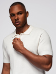 Men's cotton structured knit polo shirt - broken white V4 OM-POSS-0117