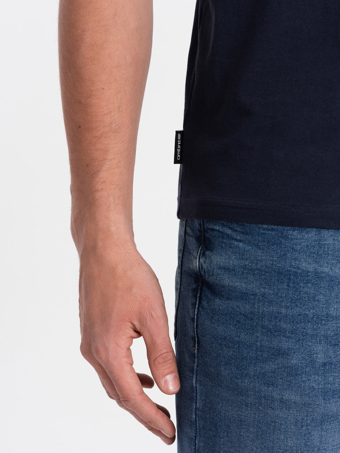 BASIC men's classic cotton T-shirt with a crew neckline - navy blue V2 OM-TSBS-0145