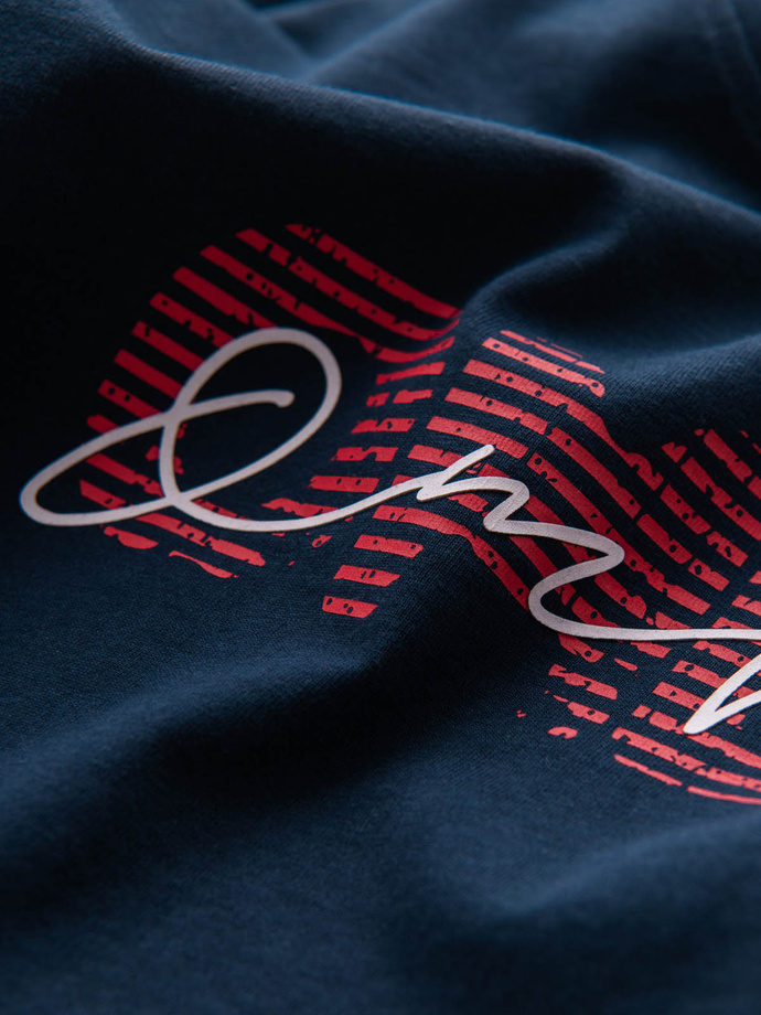 Men's cotton t-shirt with double printed logo - navy blue V3 OM-TSPT-0211