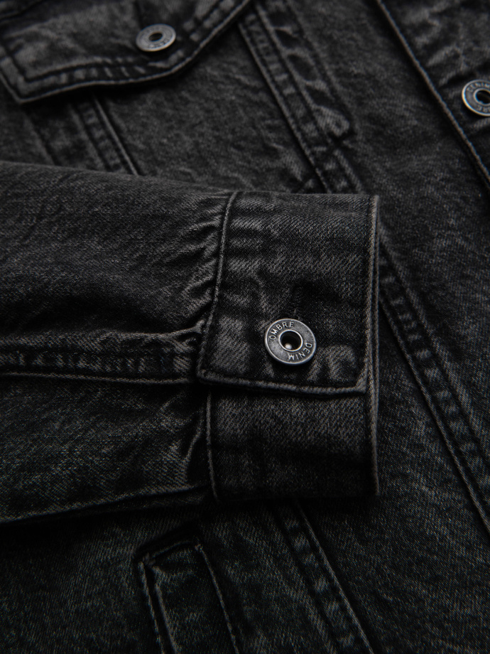 Męska kurtka jeansowa katana z washem – czarna V3 OM-JADJ-0219