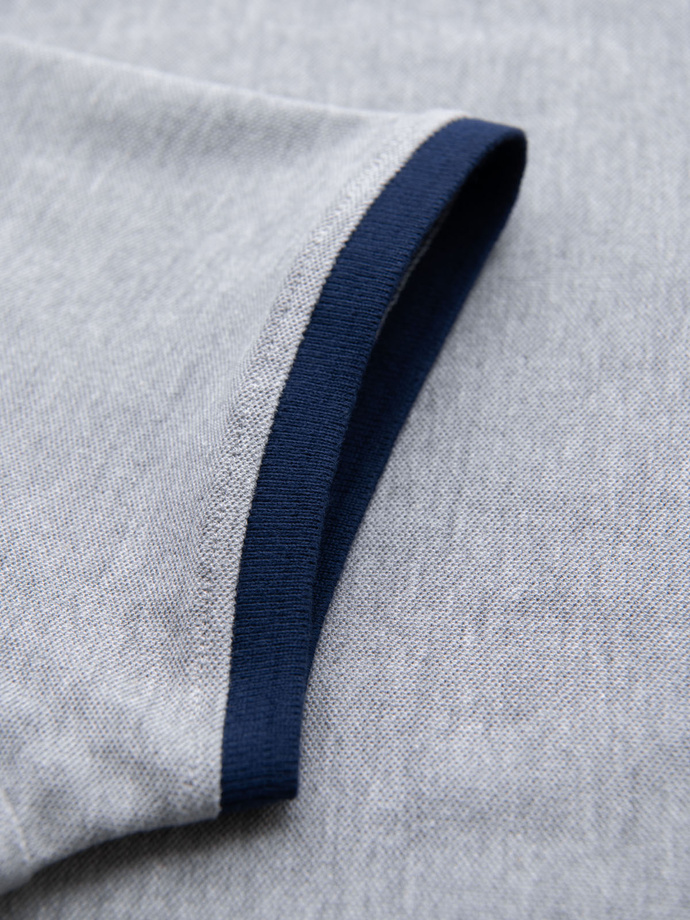 Men's polo shirt with colorful accents - gray melange V1 OM-POSS-0105