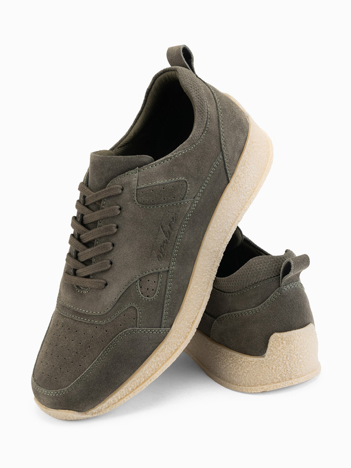 Lightweight suede men's sports style sneakers - olive V1 OM-FOSL-0205