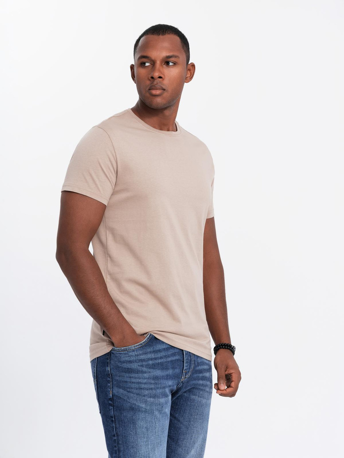 BASIC men's cotton shirt set with round neckline - gray-green/white/beige V14 OM-TSBS-0232