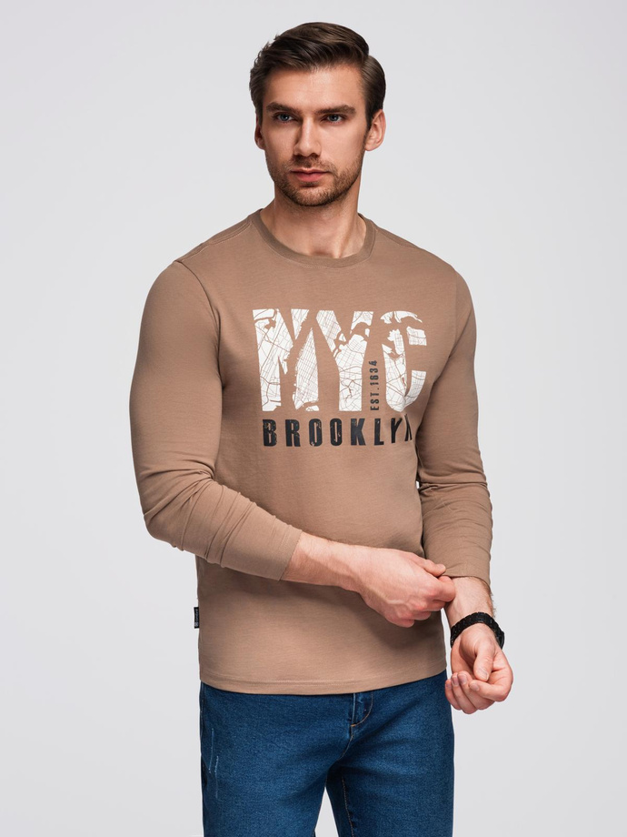 Men's urban print longsleeve - light brown V1 OM-LSPT-0131