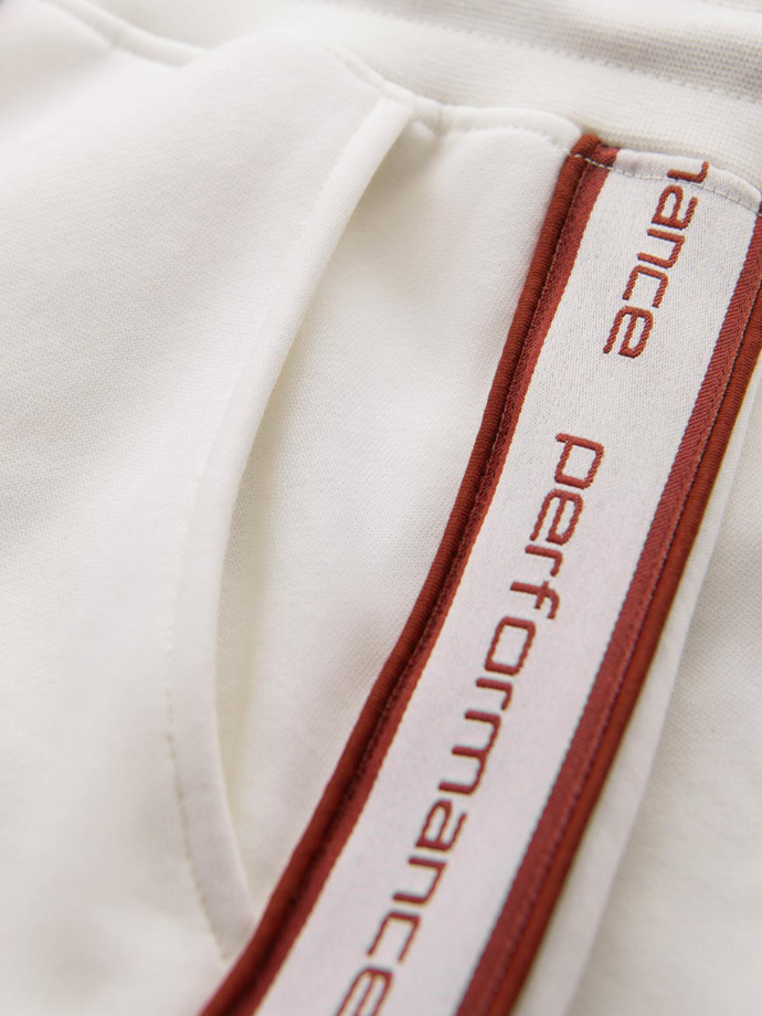 Sportowe spodnie męskie jogger z lampasami – kremowe V2 OM-PASK-0284