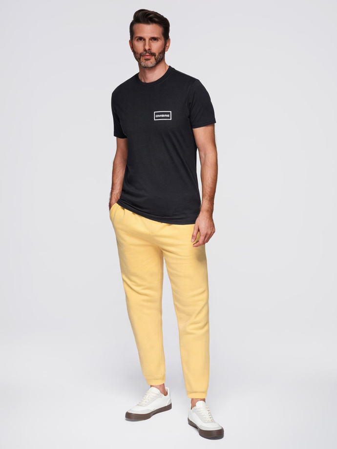 Men's knitted t-shirt with printed REGULAR cut - black V2 OM-TSPT-0231