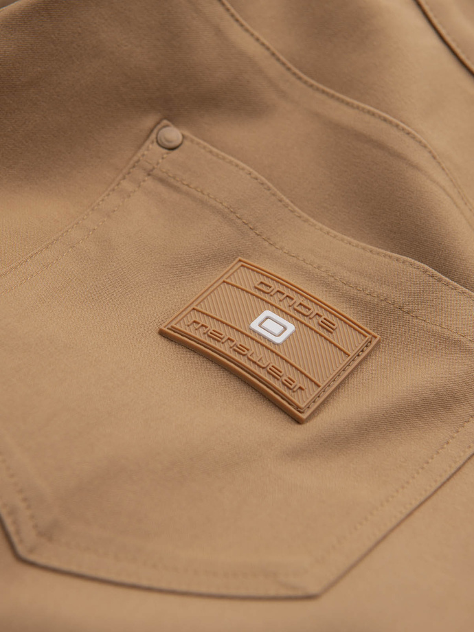 Men's REGULAR fabric pants with cargo pockets - light brown V4 OM-PACG-0178