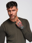 Men's BASIC viscose classic sweater with round neckline - olive melange V17 OM-SWBS-0106