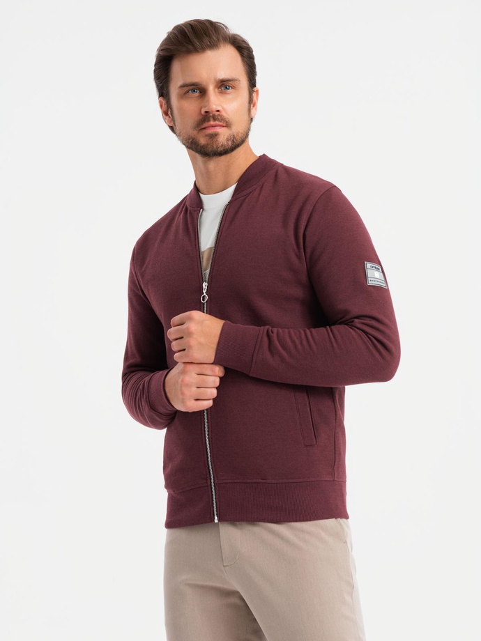 Unzipped cotton men's sweatshirt bomber - maroon V13 OM-SSZP-0215