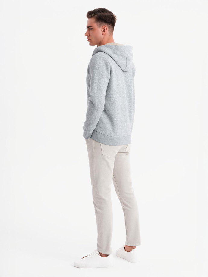 Men's button-down hooded sweatshirt - grey melange V2 OM-SSZP-0186