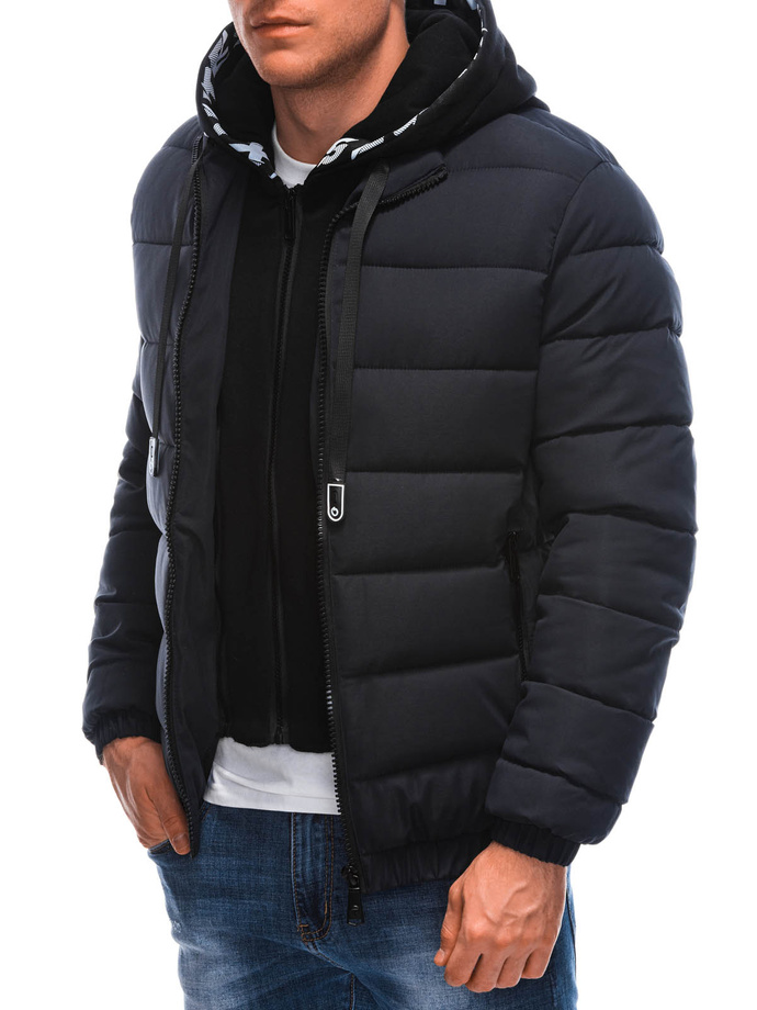 Men's quilted winter jacket 572C - navy blue