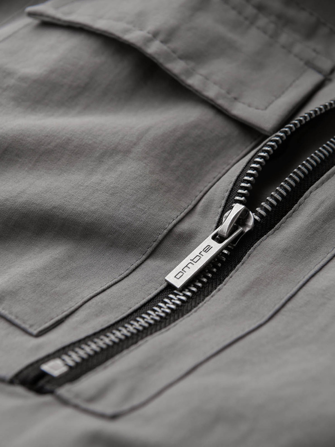 Spodnie męskie joggery z kieszeniami cargo i printem – szare V4 OM-PAJO-0200