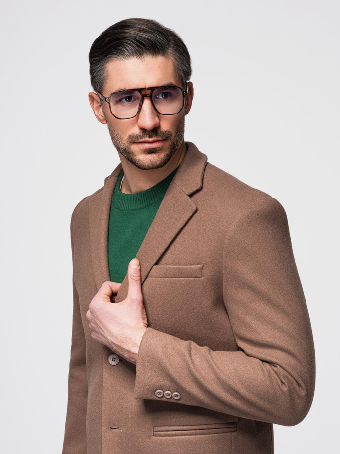 Marynarka męska casual z ozdobnymi guzikami na mankietach - jasnybrąz V2 OM-BLZB-0118