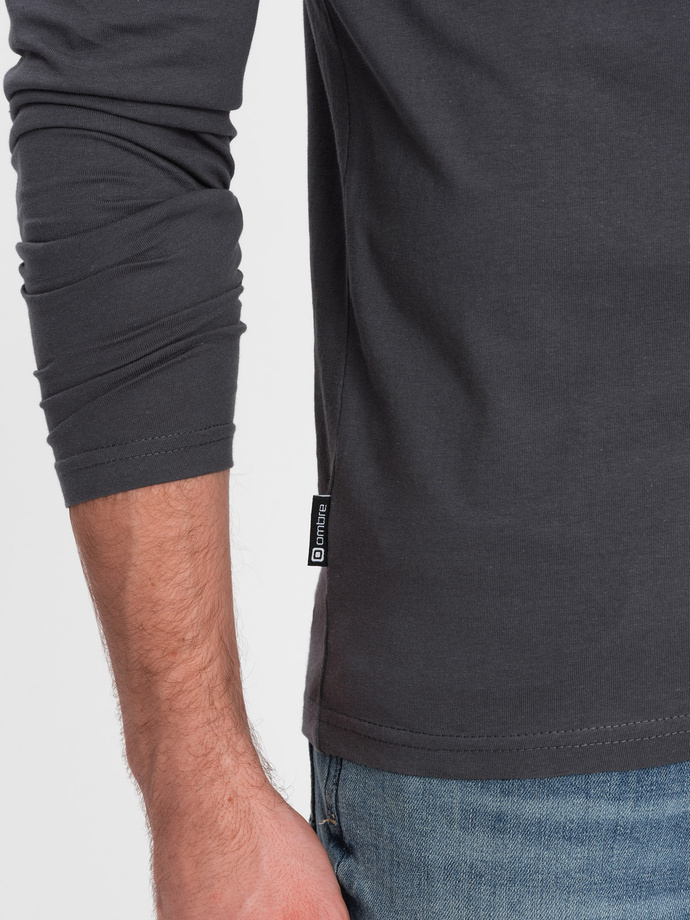 Męski longsleeve z guzikami przy dekolcie - grafitowy V9 OM-LSCL-0107