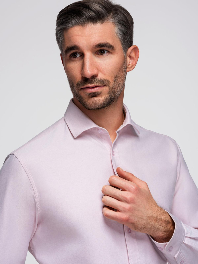 Cotton pastel men's oxford shirt - light pink V1 OM-SHOS-0183