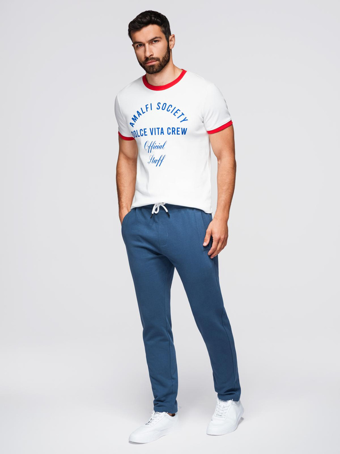 Spodnie męskie dresowe z nogawką bez ściągacza - ciemnoniebieskie V4 OM-PABS-0206