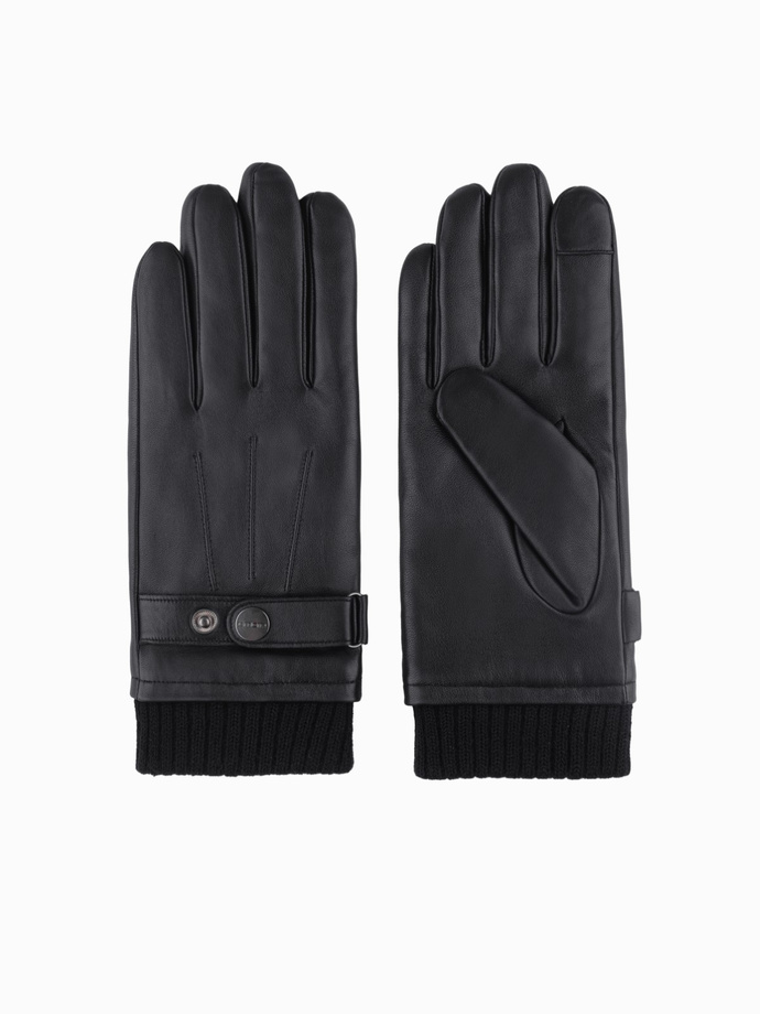 Men's leather gloves with touch function - black V1 OM-ACGL-0128