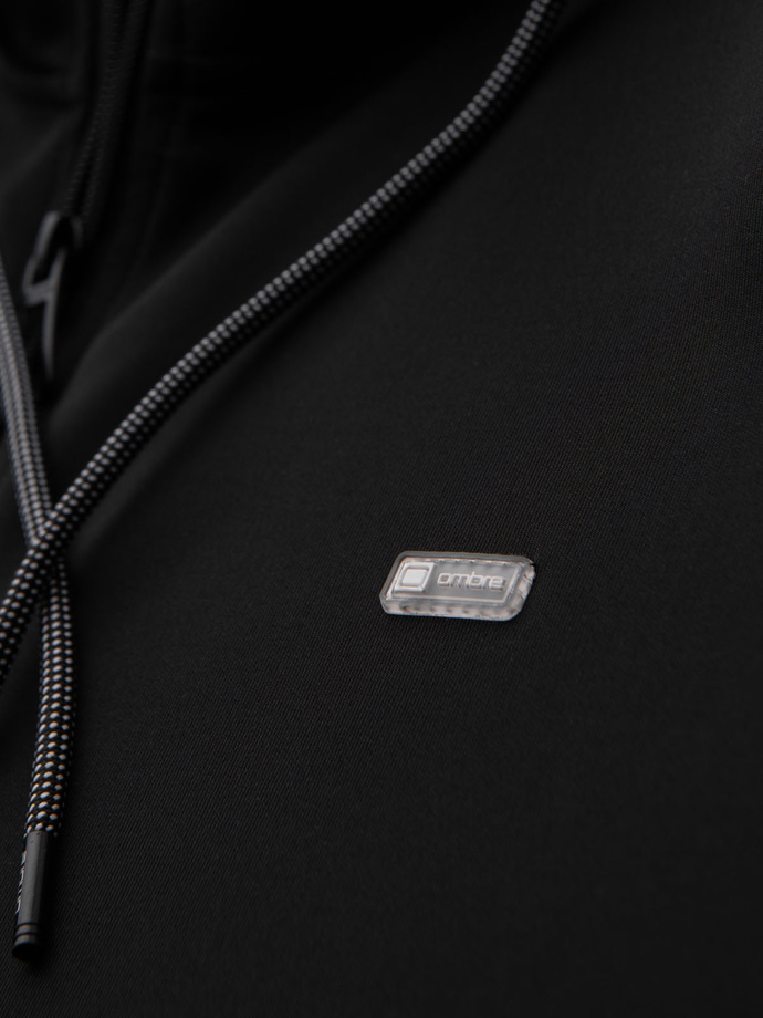 Men's unbuttoned hooded sweatshirt with piping - black V1 OM-SSZP-0210