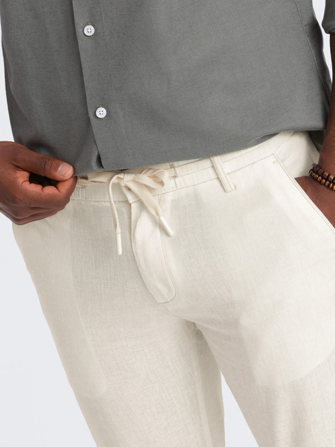 Men's linen blend roll-up chino pants - cream V2 OM-PACP-0198